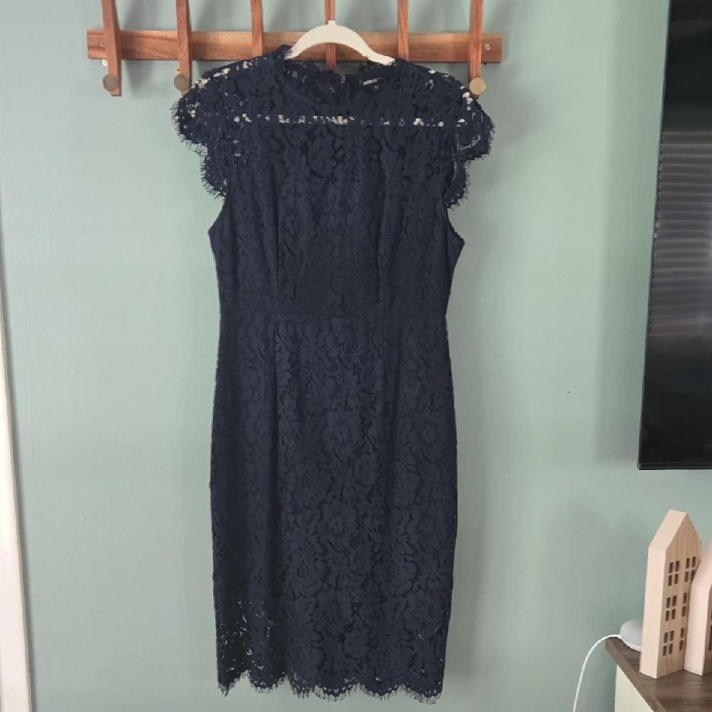 Navy Sleeveless Mock Neck Sheath Dress